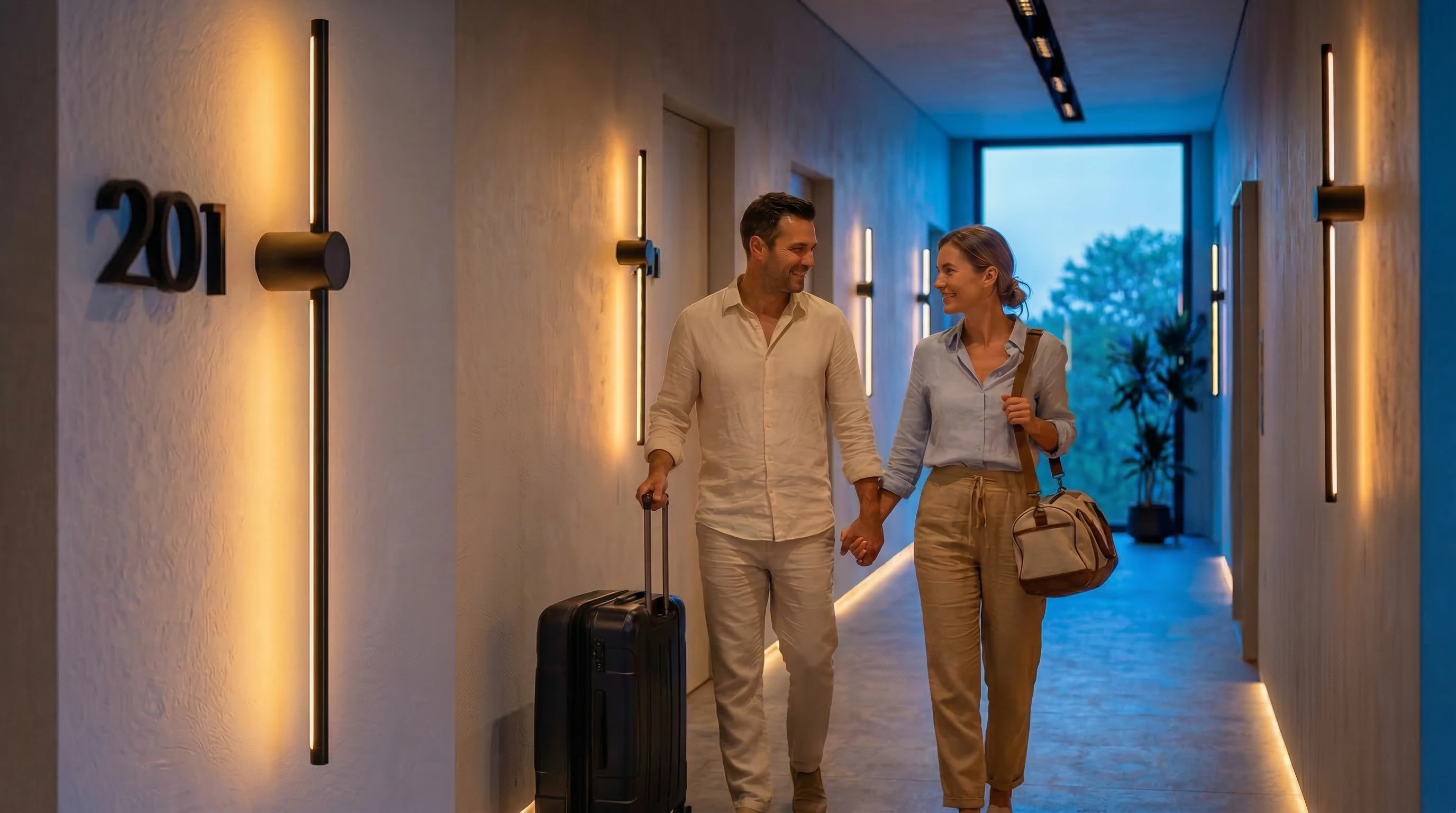 Couple arriving at Poseidon corridor
