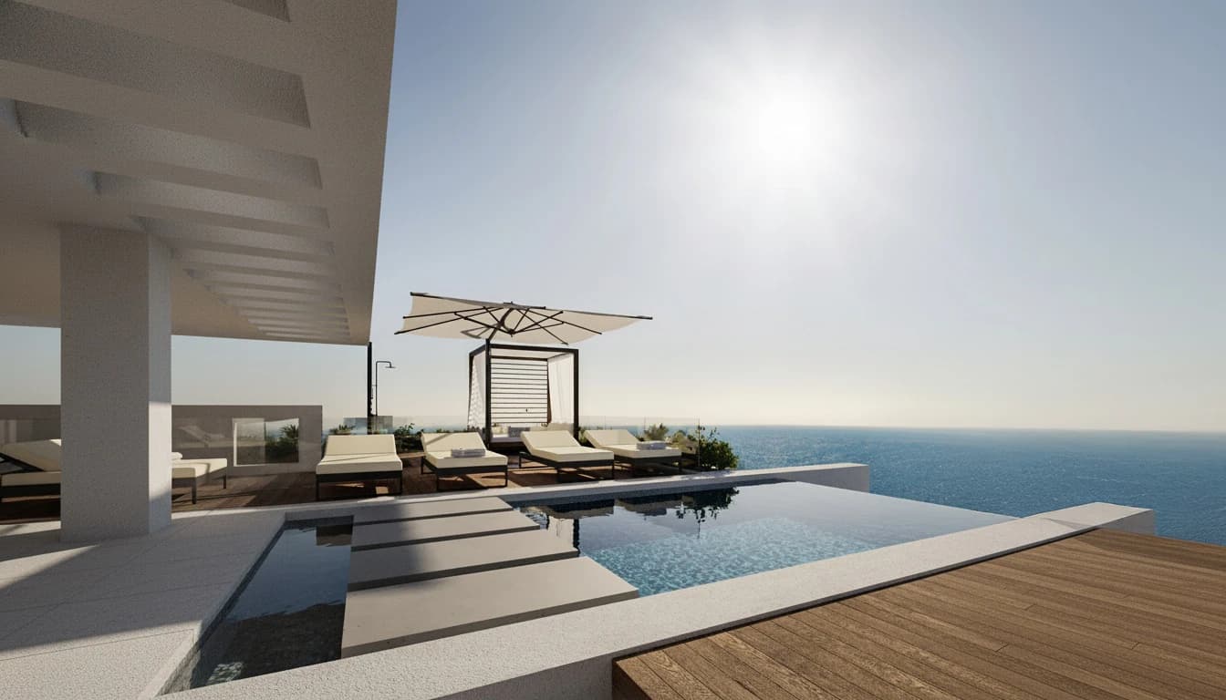 Rooftop infinity pool overlooking the Mediterranean at Poseidon